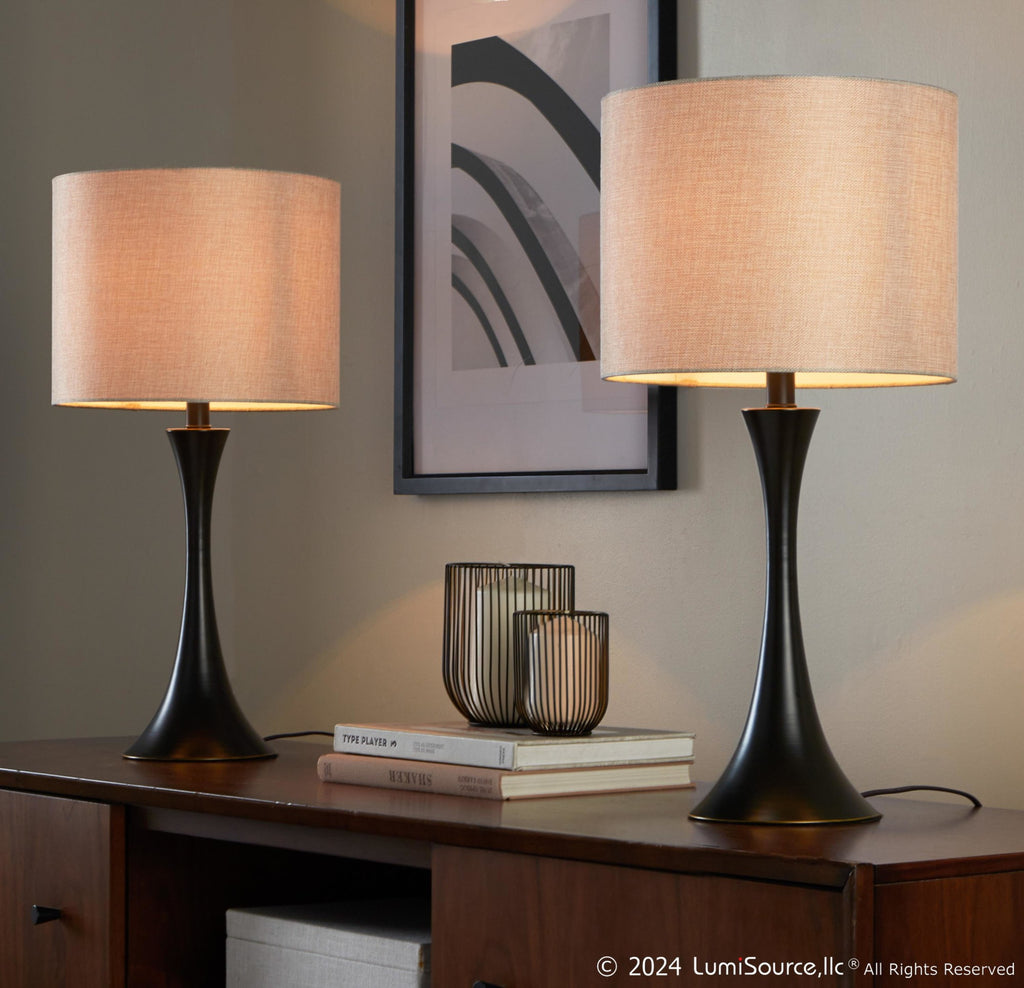 Lenuxe 24" Metal Table Lamp - Set of 2 - Oil Rubbed Bronze, Natural Linen