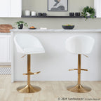 Matisse High Back Adjustable Barstool - Set of 2 - Gold Metal, White PU