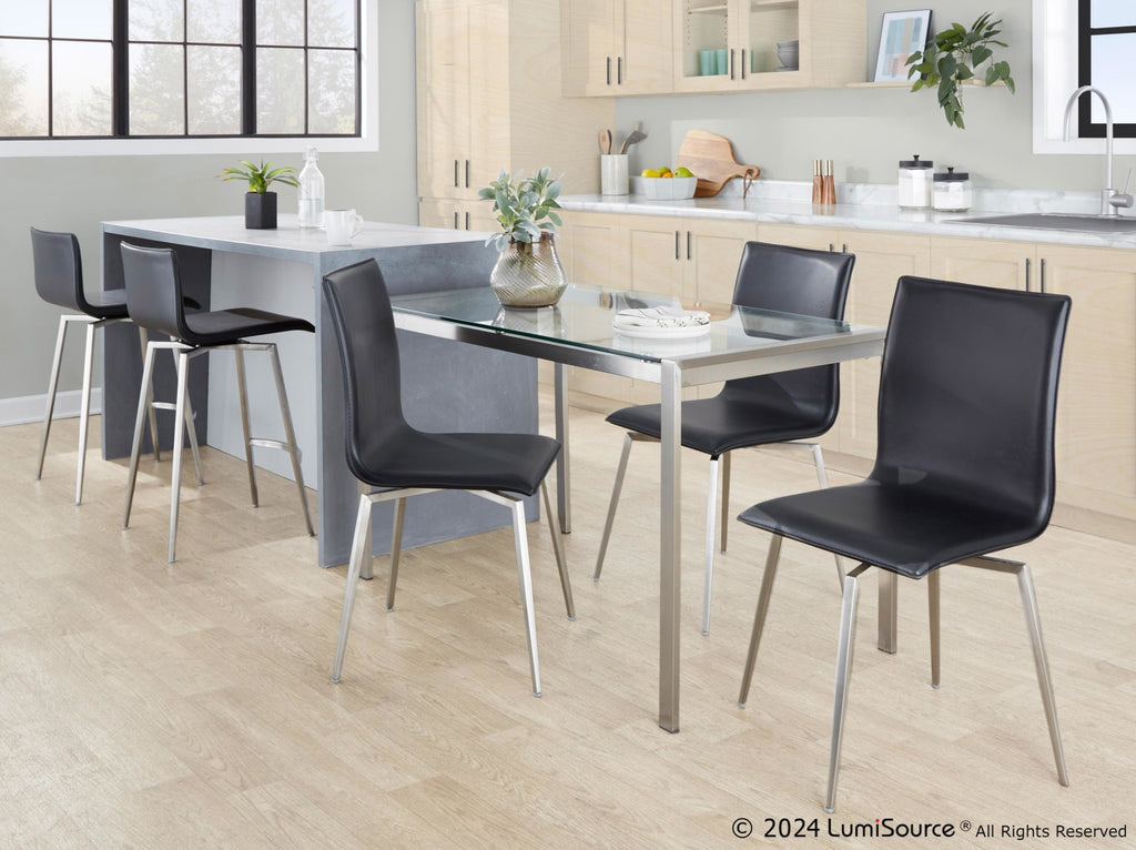 Mara Upholstered 26" Fixed-Height Counter Stool - Set of 2 - Stainless Steel, Black PU
