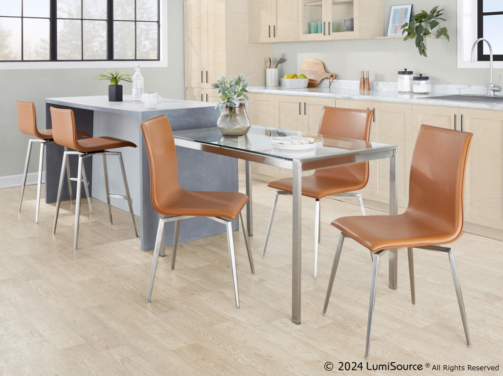 Mason Upholstered Chair - Set of 2 - Stainless Steel, Camel PU