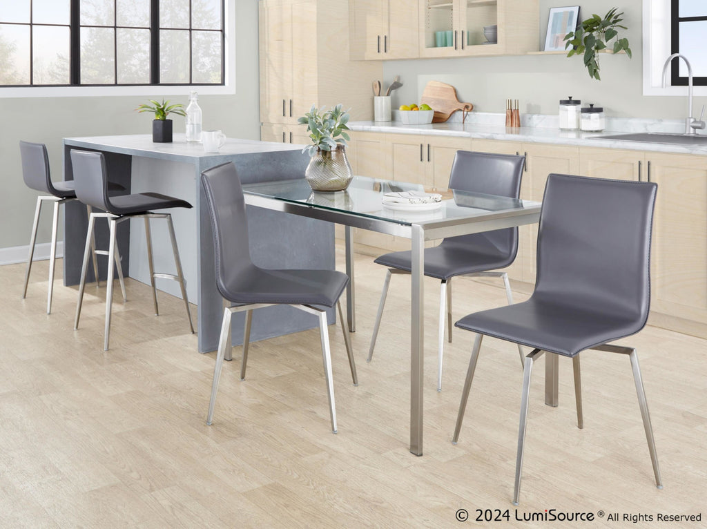 Mara Upholstered 26" Fixed-Height Counter Stool - Set of 2 - Stainless Steel, Grey PU