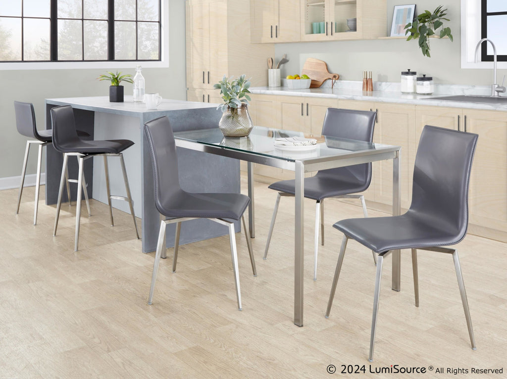 Mara Upholstered 26" Fixed-Height Counter Stool - Set of 2 - Stainless Steel, Grey PU