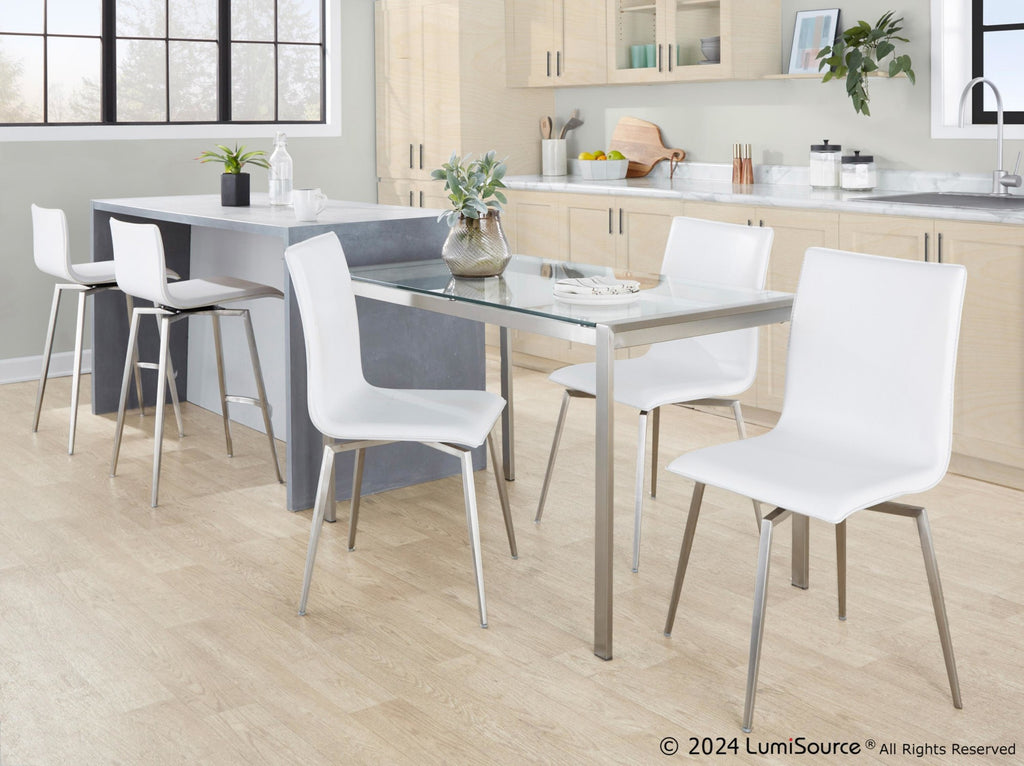 Mara Upholstered 26" Fixed-Height Counter Stool - Set of 2 - Stainless Steel, White PU