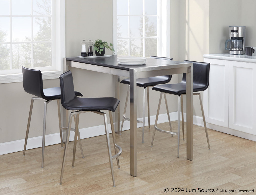 Mara Upholstered 26" Fixed-Height Counter Stool - Set of 2 - Stainless Steel, Black PU