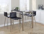 Mara Upholstered 26" Fixed-Height Counter Stool - Set of 2 - Stainless Steel, Black PU