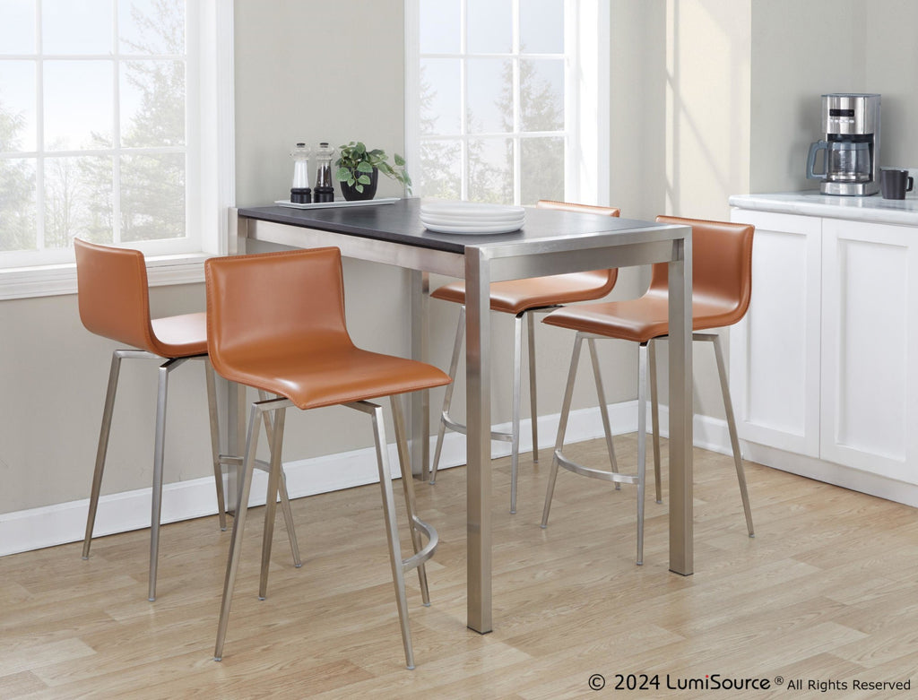 Mara Upholstered 26" Fixed-Height Counter Stool - Set of 2 - Stainless Steel, Camel PU