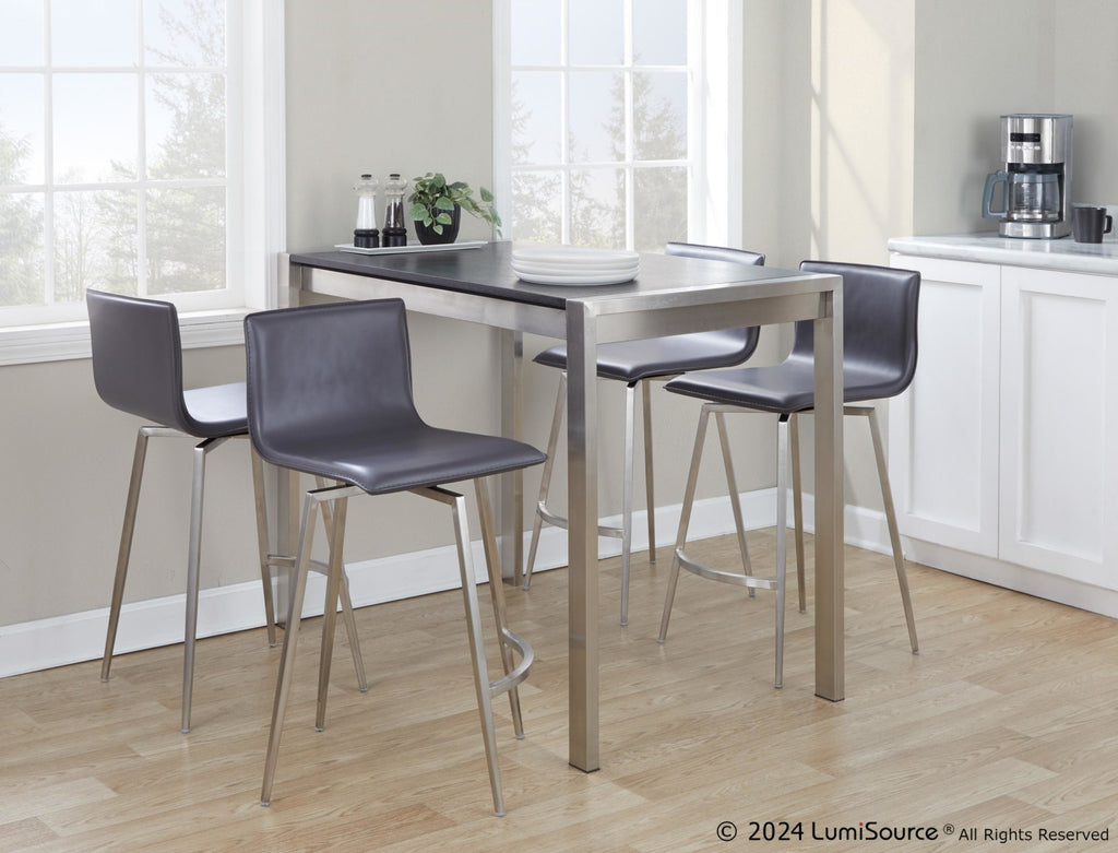 Mara Upholstered 26" Fixed-Height Counter Stool - Set of 2 - Stainless Steel, Grey PU