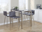 Mara Upholstered 26" Fixed-Height Counter Stool - Set of 2 - Stainless Steel, Grey PU