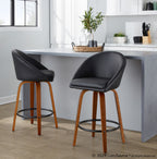 Matisse High Back 26" Fixed-Height Counter Stool - Set of 2 - Walnut Wood, Black PU, Black Metal