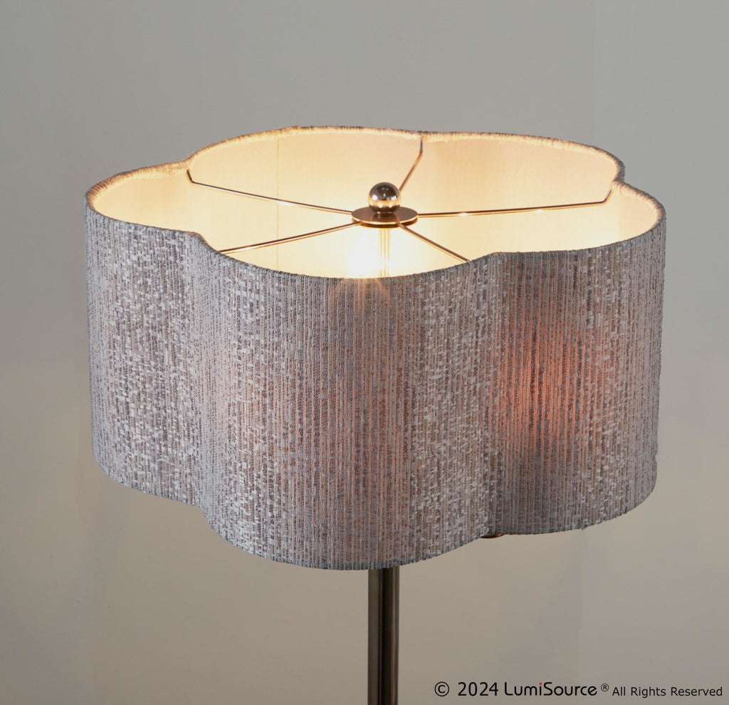 Lily 30" Metal Table Lamp - Polished Nickel, Grey Linen