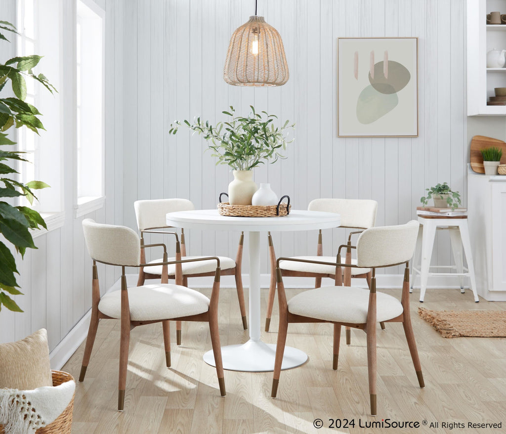 Dakota-savannah Dining Set - 5 Piece - White Steel, White Wood, Copper Metal, Whitewashed Wood,cream Noise Fabric