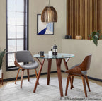 Folia Round Fabrizzi Dining Set - 3 Piece - Walnut Wood, Clear Glass, Grey Fabric