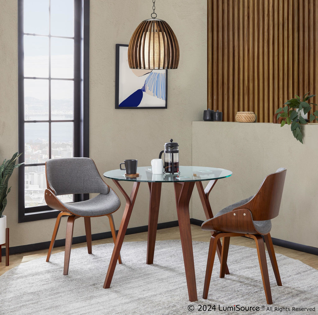 Fabrizzi Chair - Set of 2 - Walnut Wood, Grey Fabric