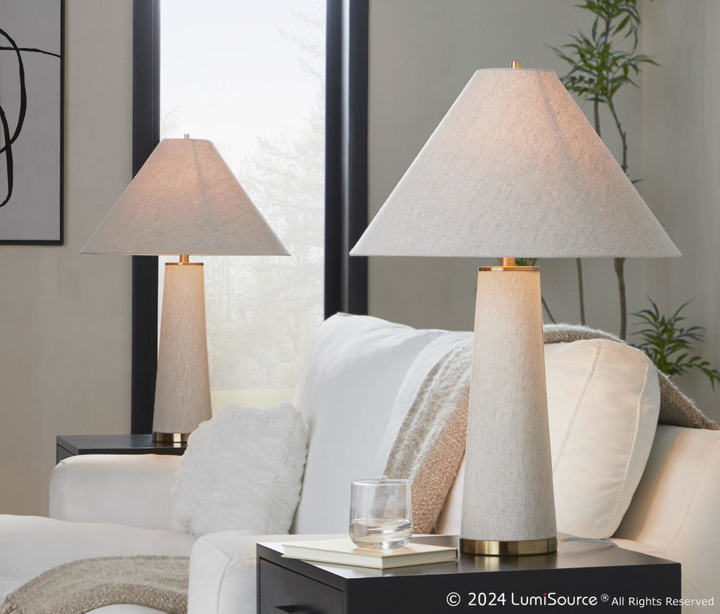 Kona 28" Metal Table Lamp - Set of 2 - Brass Metal, Natural Linen