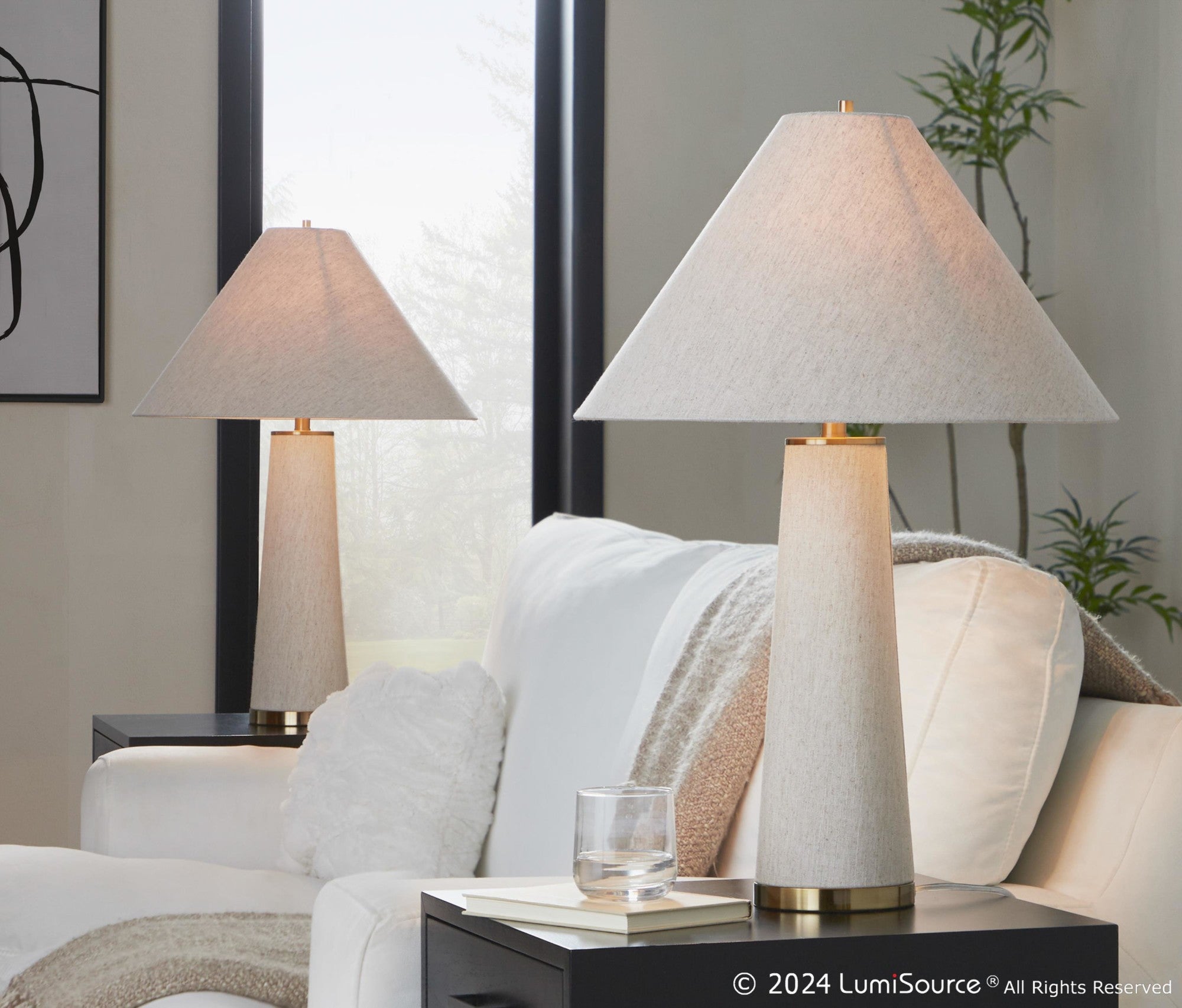 Kona 28" Metal Table Lamp - Set of 2 - Brass Metal, Natural Linen