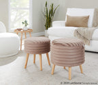 Tray Plush Storage Ottoman Set - Light Brown Faux Fur, Natural Wood