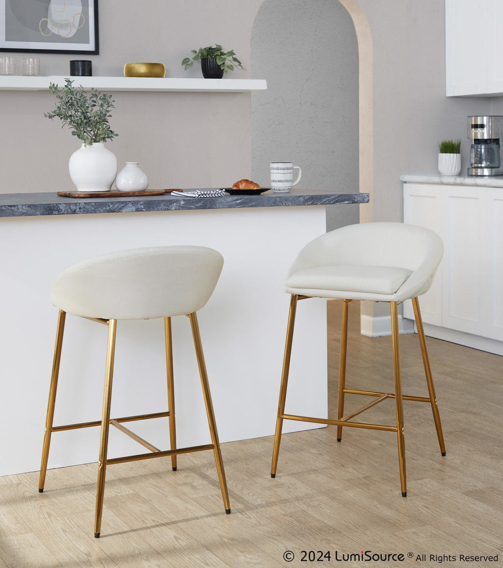 Matisse 26" Fixed-Height Counter Stool - Set of 2 - Gold Metal, Cream Fabric
