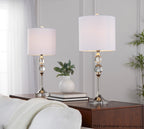 Clara 26" Crystal Table Lamp - Set of 2 - Clear Crystal, Polished Nickel, White Linen