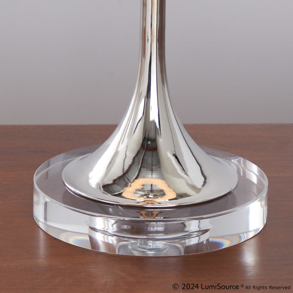 Clara 26" Crystal Table Lamp - Set of 2 - Clear Crystal, Polished Nickel, White Linen