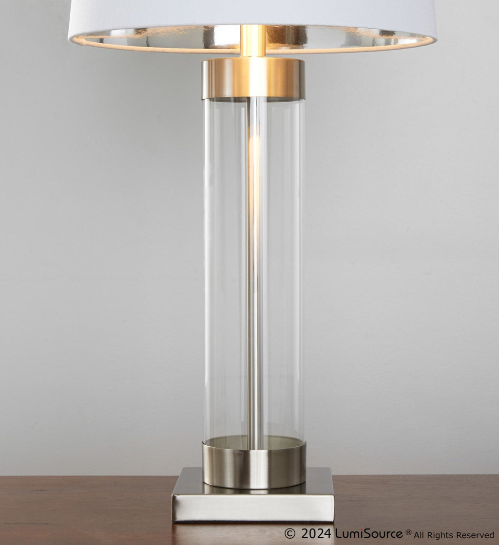 Glacier 30" Glass Table Lamp - Set of 2 - Clear Glass, Brushed Nickel, White Linen