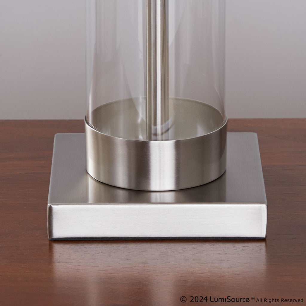 Glacier 30" Glass Table Lamp - Set of 2 - Clear Glass, Brushed Nickel, White Linen