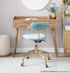 Demi Office Chair - Gold Metal, Light Blue Velvet