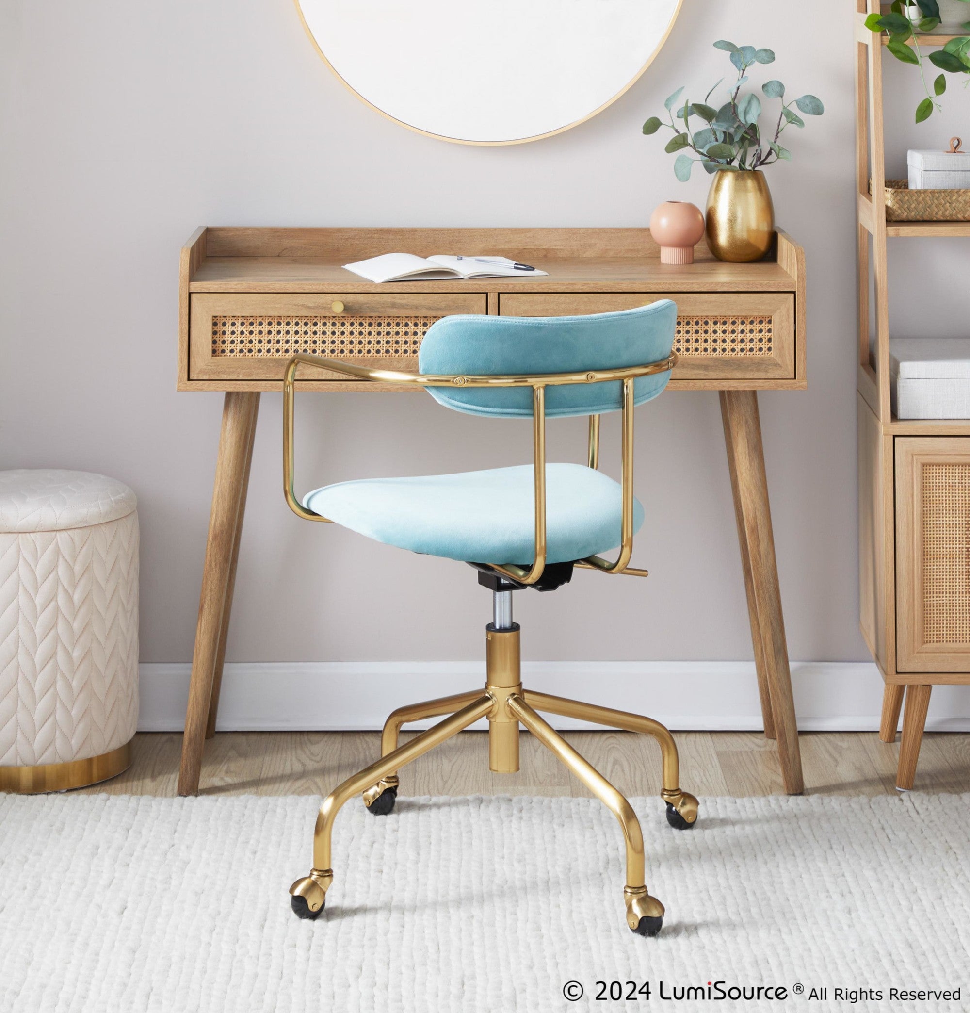 Demi Office Chair - Gold Metal, Light Blue Velvet