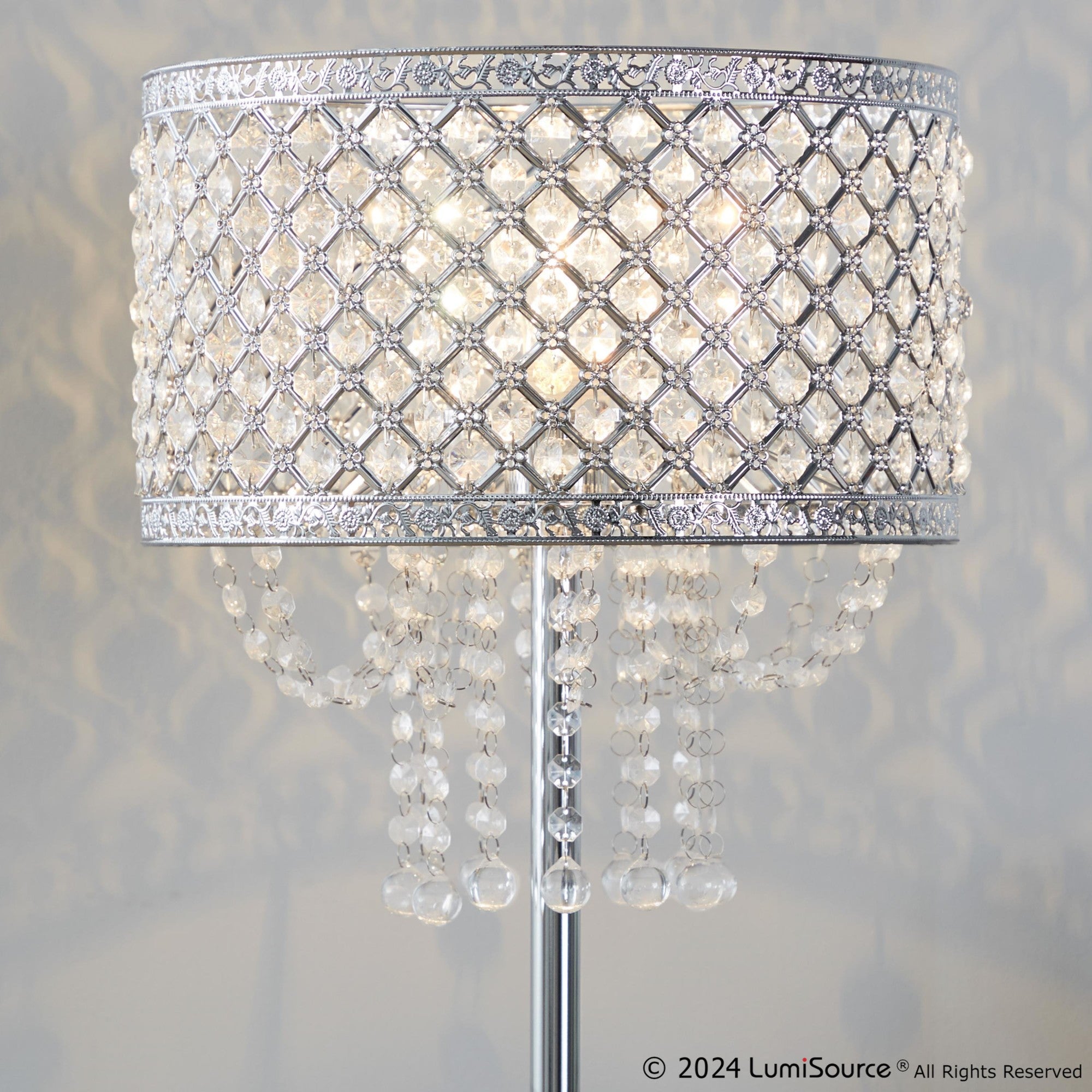 Droplets Sleek 60" Metal Floor Lamp - Chrome Metal, Clear Crystal