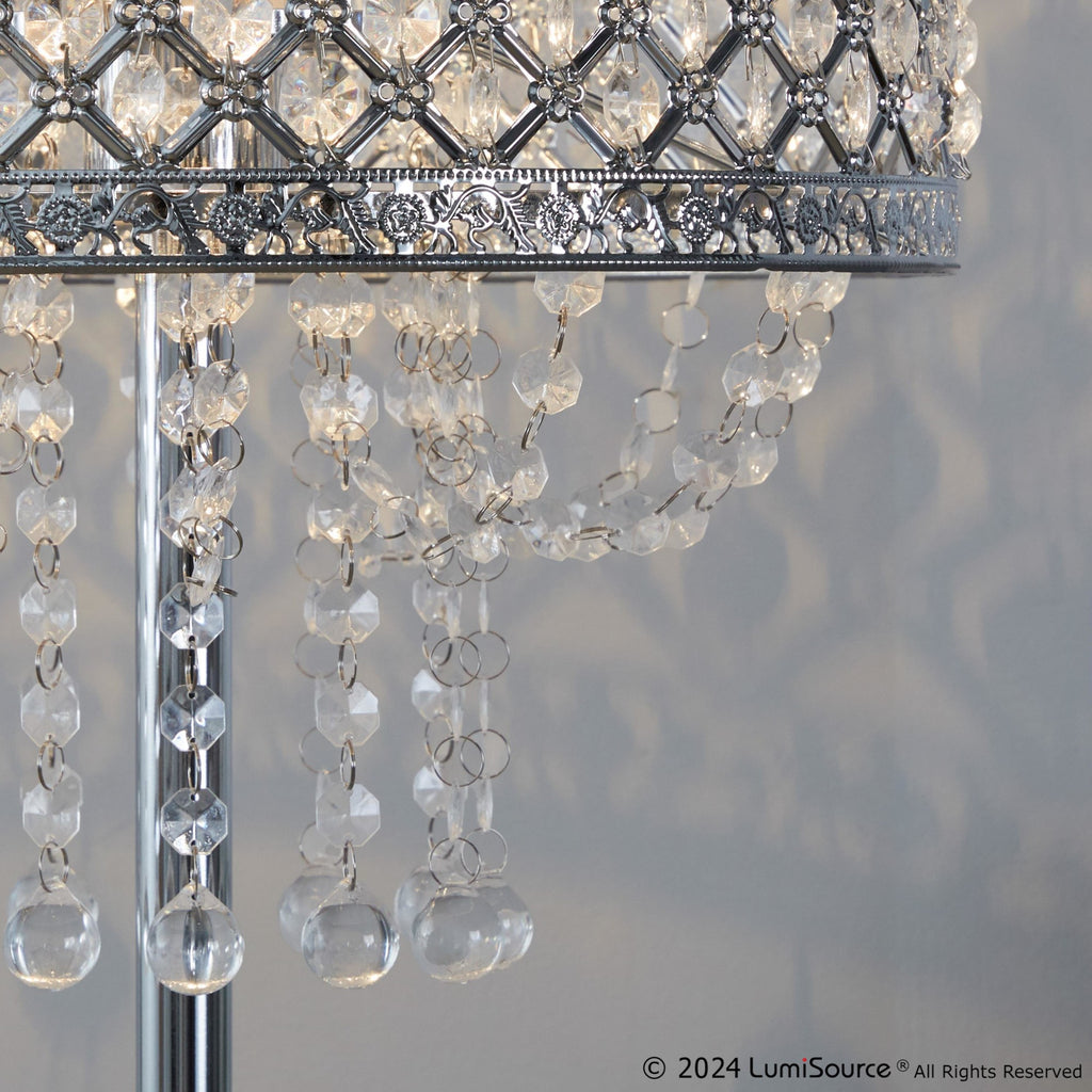 Droplets Sleek 60" Metal Floor Lamp - Chrome Metal, Clear Crystal