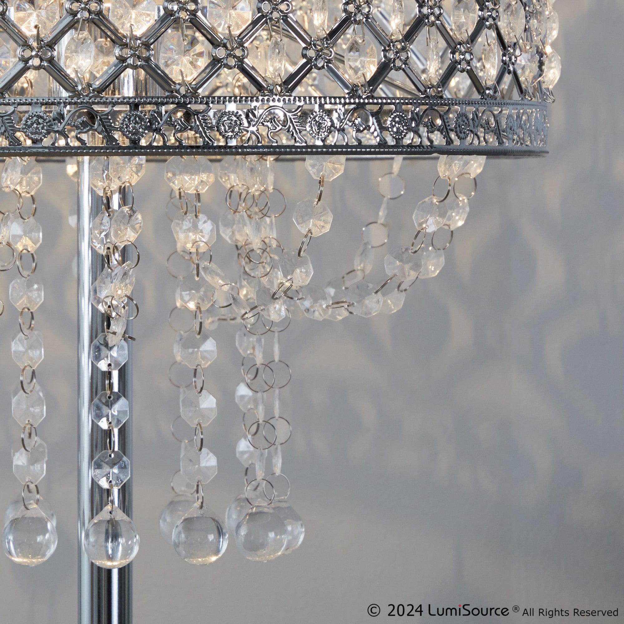 Droplets Sleek 60" Metal Floor Lamp - Chrome Metal, Clear Crystal