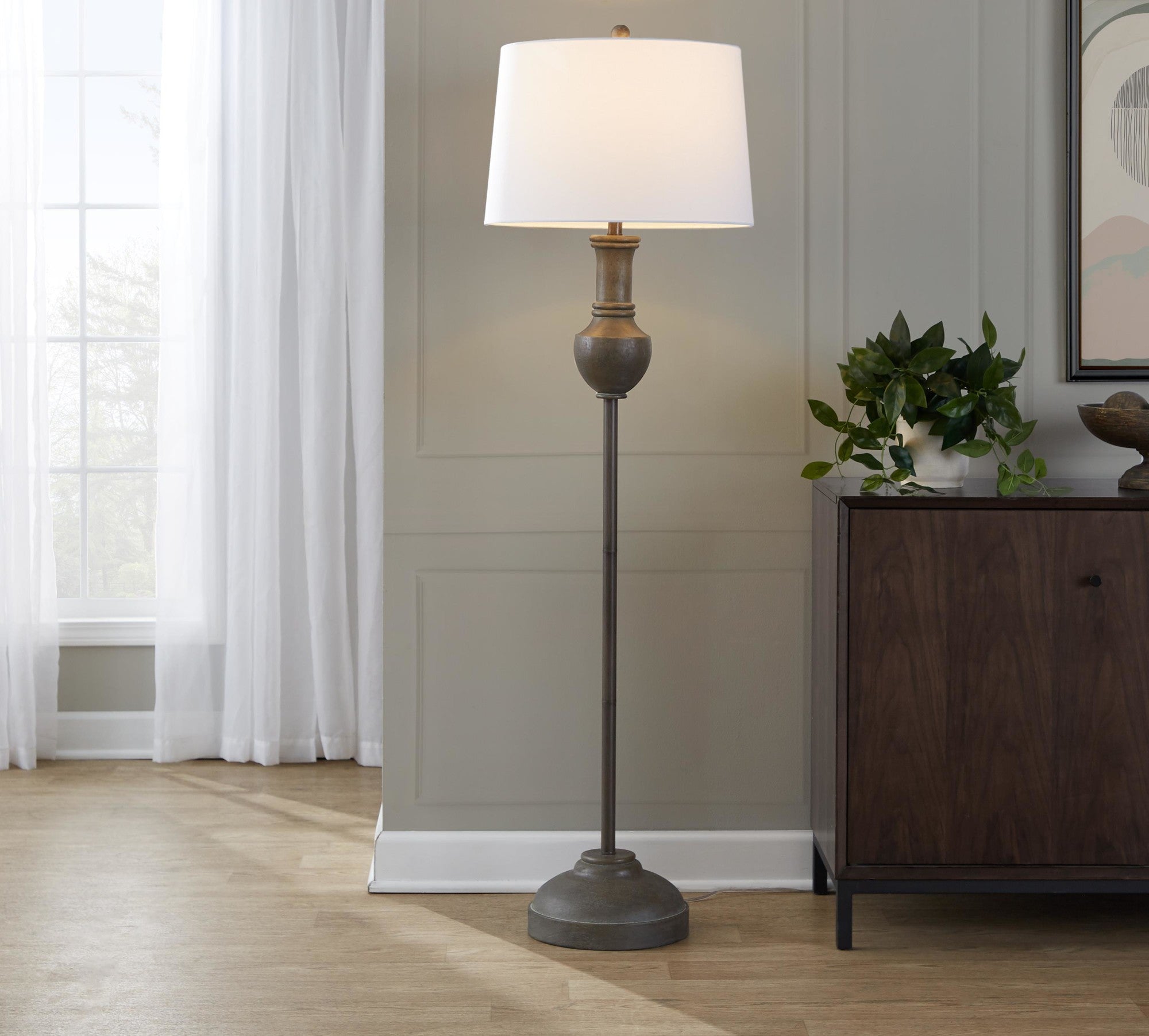 Griffin 61" Polyresin Floor Lamp - Acid Griffin Wood Poly, White Linen