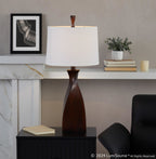 Curvo 30" Polyresin Table Lamp - Set of 2 - Copper Bronze Polyresin, Natural Linen