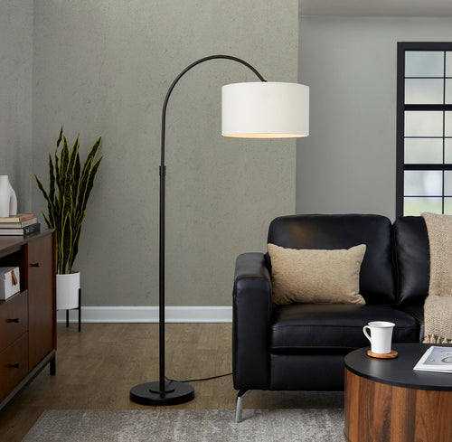April 72" Metal Floor Lamp - Oil Bronze Metal, Natural Linen