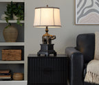 Elephant 27" Polyresin Table Lamp - Set of 2 - Bronze Polyresin, Natural Linen