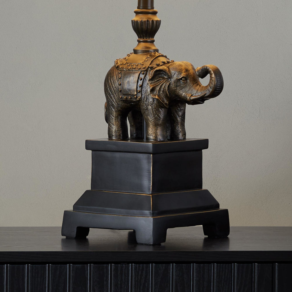 Elephant 27" Polyresin Table Lamp - Set of 2 - Bronze Polyresin, Natural Linen
