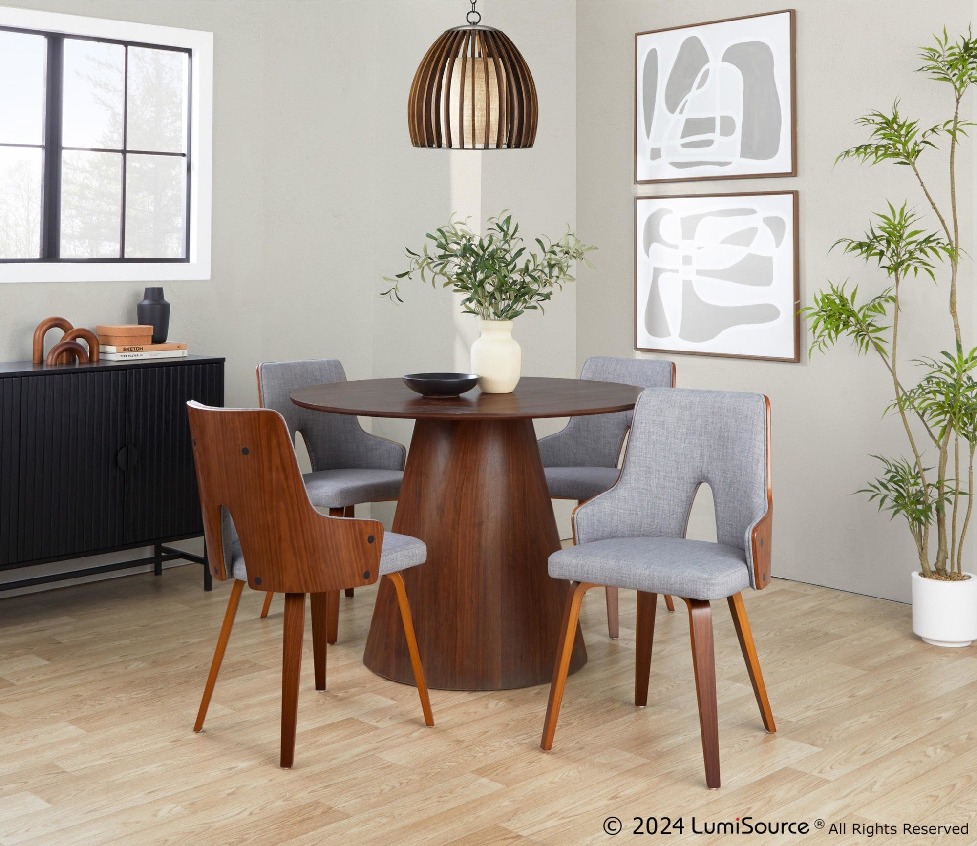 Stella Chair - Set of 2 - Walnut Wood, Light Grey Fabric