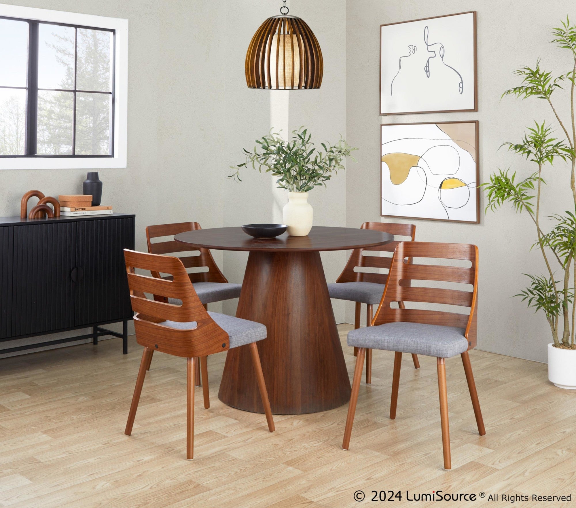 Trevi Chair - Walnut Wood, Grey Fabric