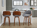 Fabrizzi 24" Fixed-Height Counter Stool - Set of 2 - Walnut Wood, Chrome Metal, Grey Noise Fabric