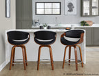 Symphony 24" Fixed-Height Counter Stool - Set of 2 - Walnut Wood, Black PU, Chrome Metal