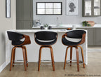 Symphony 24" Fixed-Height Counter Stool - Set of 2 - Walnut Wood, Black PU, Chrome Metal