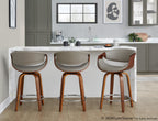 Symphony 24" Fixed-Height Counter Stool - Set of 2 - Walnut Wood, Grey PU, Chrome Metal