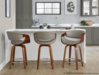 Symphony 24" Fixed-Height Counter Stool - Set of 2 - Walnut Wood, Grey PU, Chrome Metal
