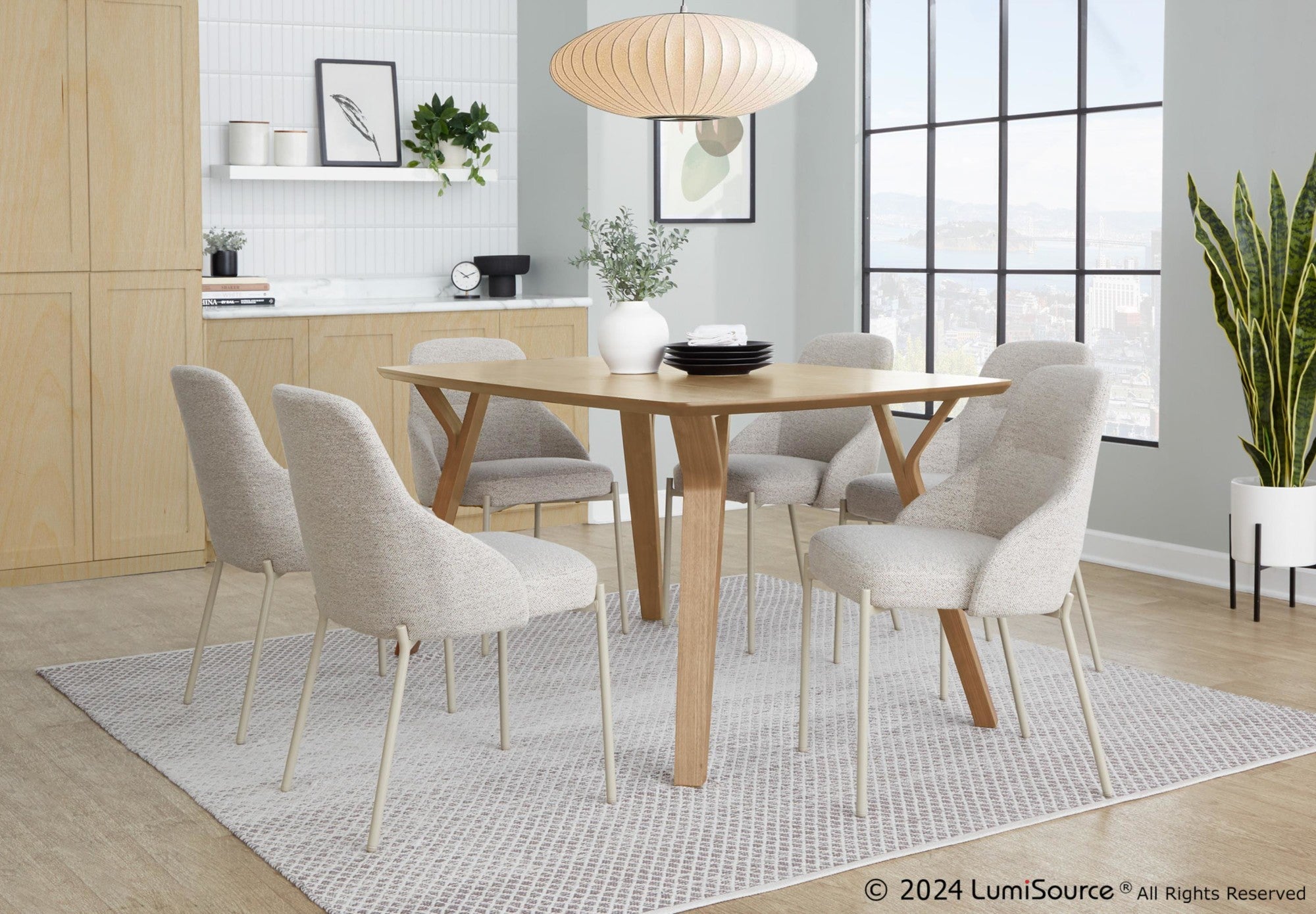 York Upholstered Chair - Set of 2 - Latte Metal, Oatmeal Fabric