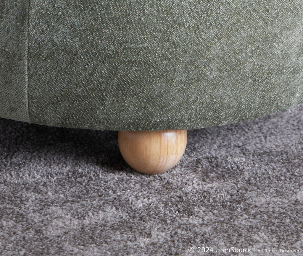 Tray Pouf Storage Ottoman - Natural Wood, Green Fabric
