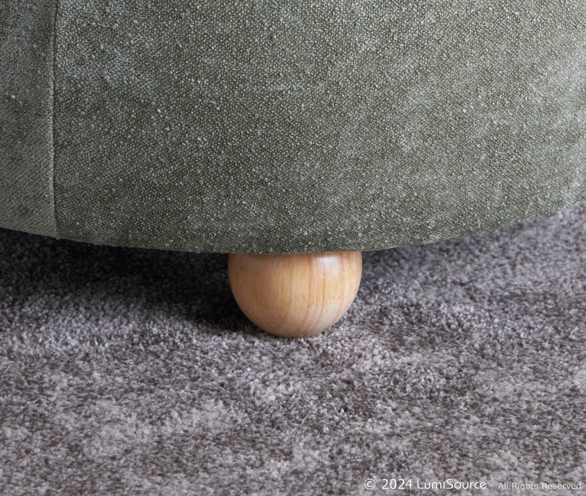 Tray Pouf Storage Ottoman - Natural Wood, Green Fabric