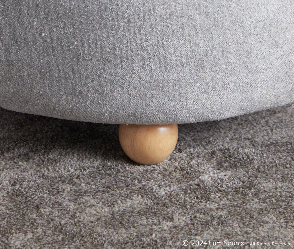 Tray Pouf Storage Ottoman - Natural Wood, Light Grey Fabric