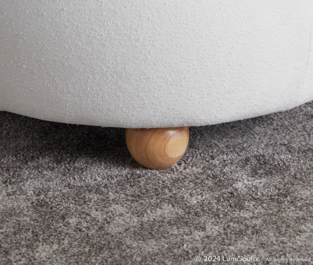 Tray Pouf Storage Ottoman - Natural Wood, White Fabric