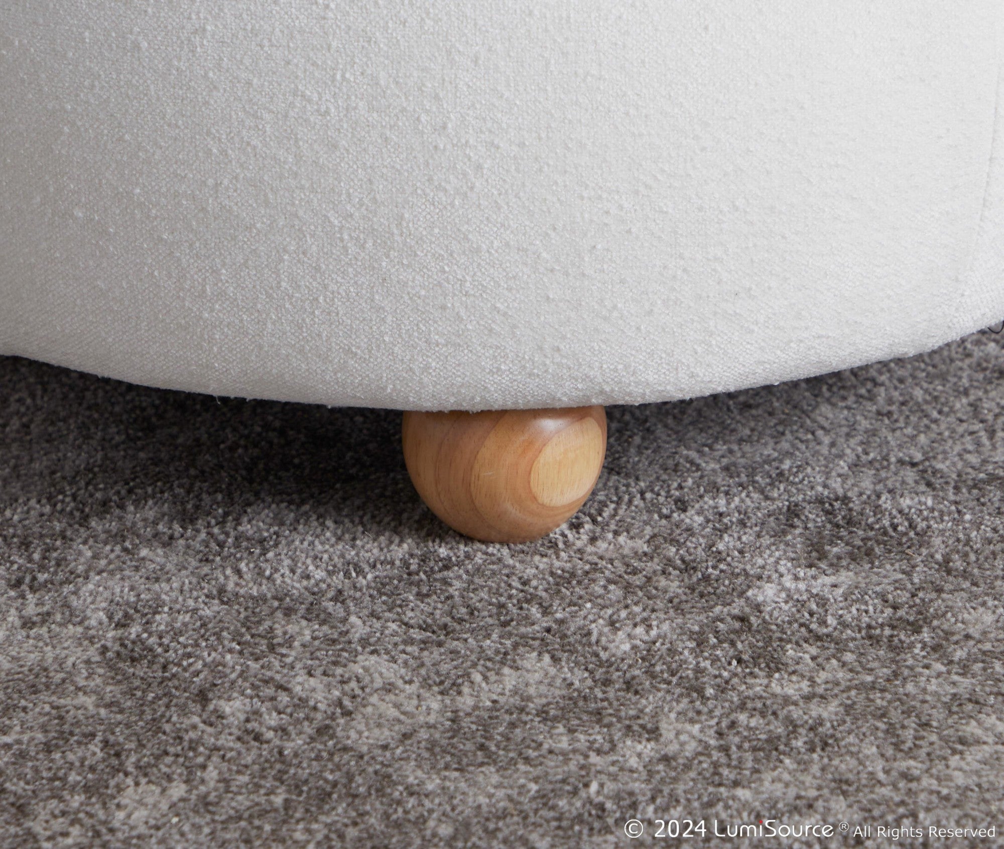Tray Pouf Storage Ottoman - Natural Wood, White Fabric