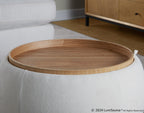 Tray Pouf Storage Ottoman - Natural Wood, White Fabric