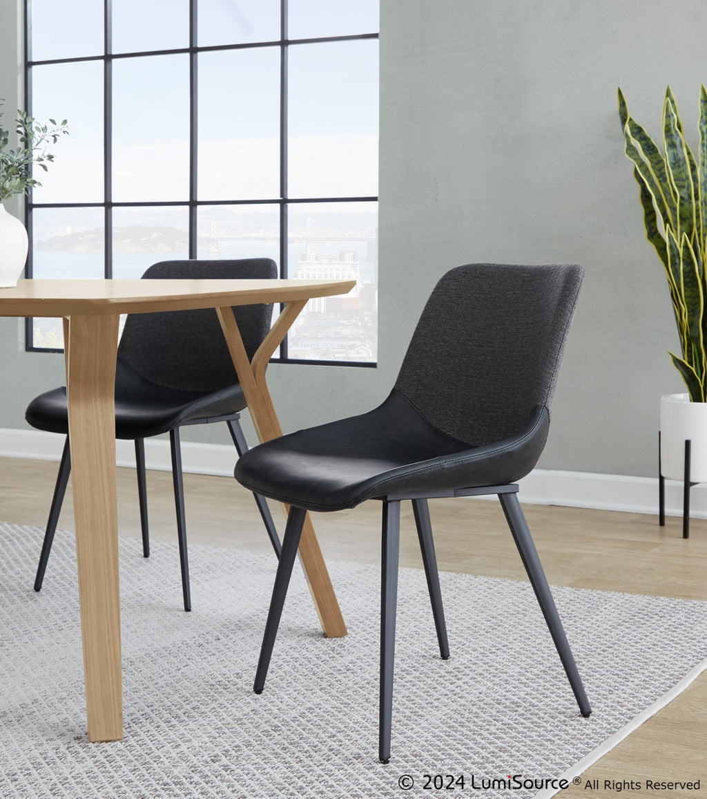 Outlaw Two-tone Chair - Set of 2 - Black Metal, Black PU, Grey Fabric